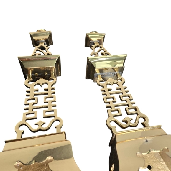 Set Of 2 Vintage 15" Tall Brass Chinese Candle Holders, Chinoiserie Candlesticks - Picture 13 of 15